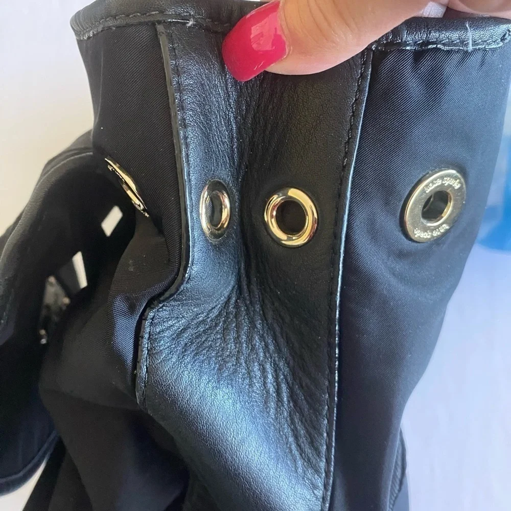 kate spade black nylon leather trim backpack